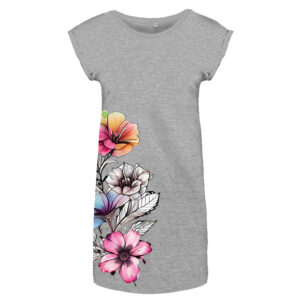 Stylisches T-Shirt Kleid "Flowers" Grau