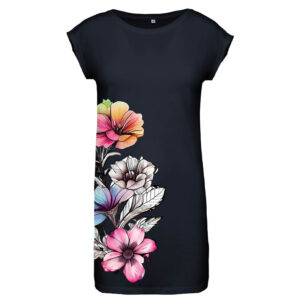 Stylisches T-Shirt Kleid "Flowers" Blau